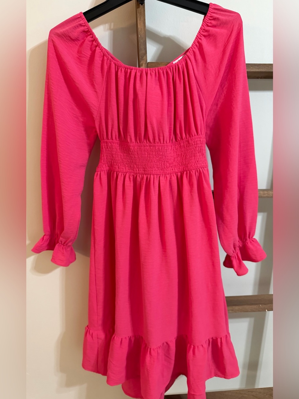 Girls' Hot Pink Smocked Waist Dress